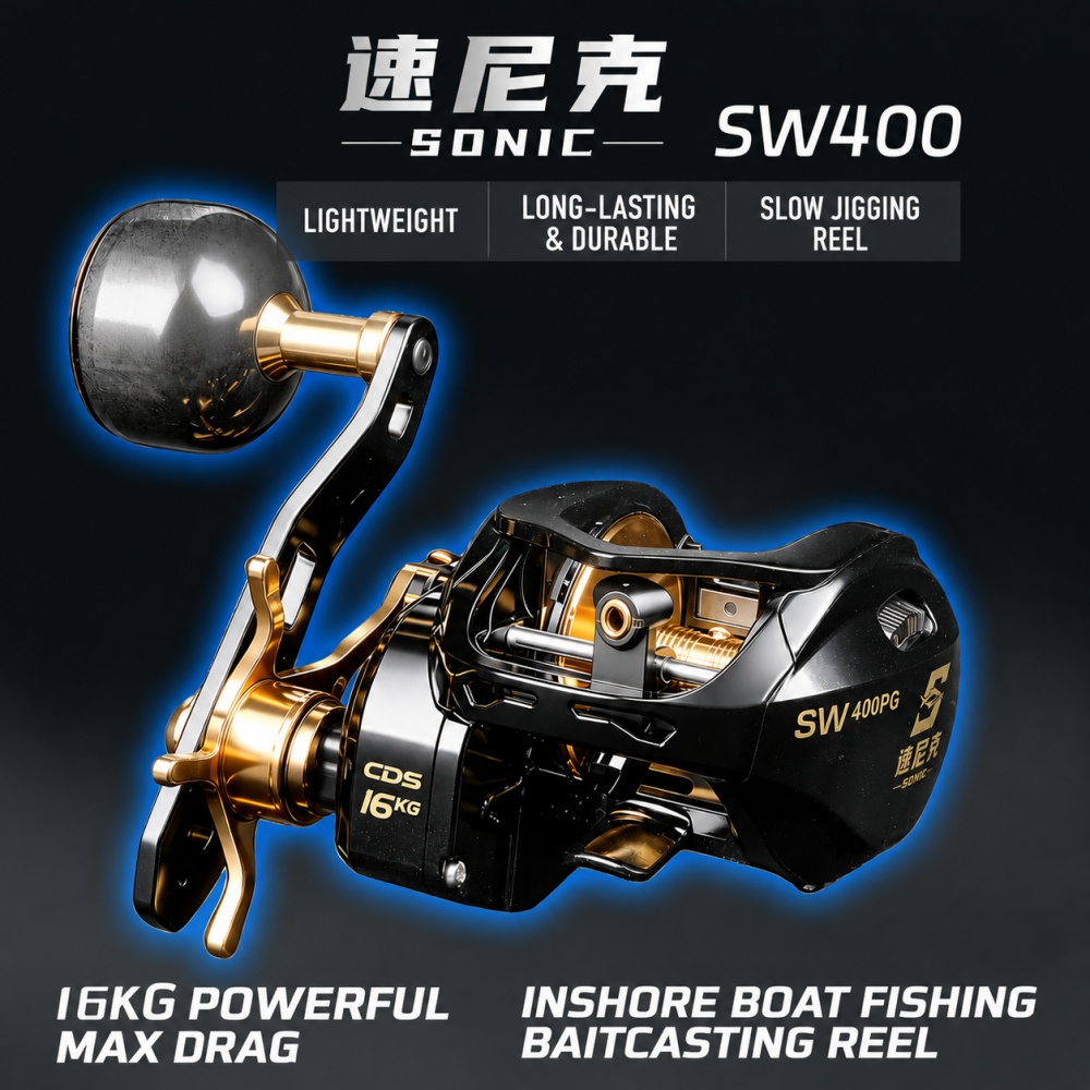 Fishing Boat Anchor - รอกเบทคาสติ้งสำหรับตกปลาทะเลน้ำเค็ม แรงต้าน 16 กก. ระบบคลิกเสียง 6.3:1